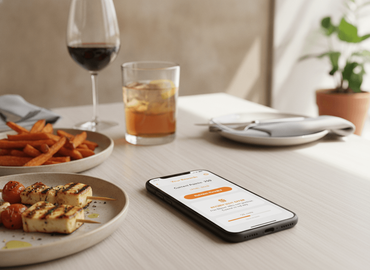 A loyalty screen for a casual dining restaurant displayed on a phone.