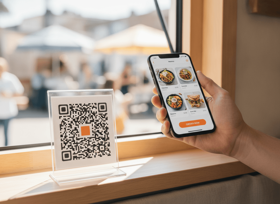 Un cliente scansiona il QR code di un food truck per ordinare dal proprio telefono.