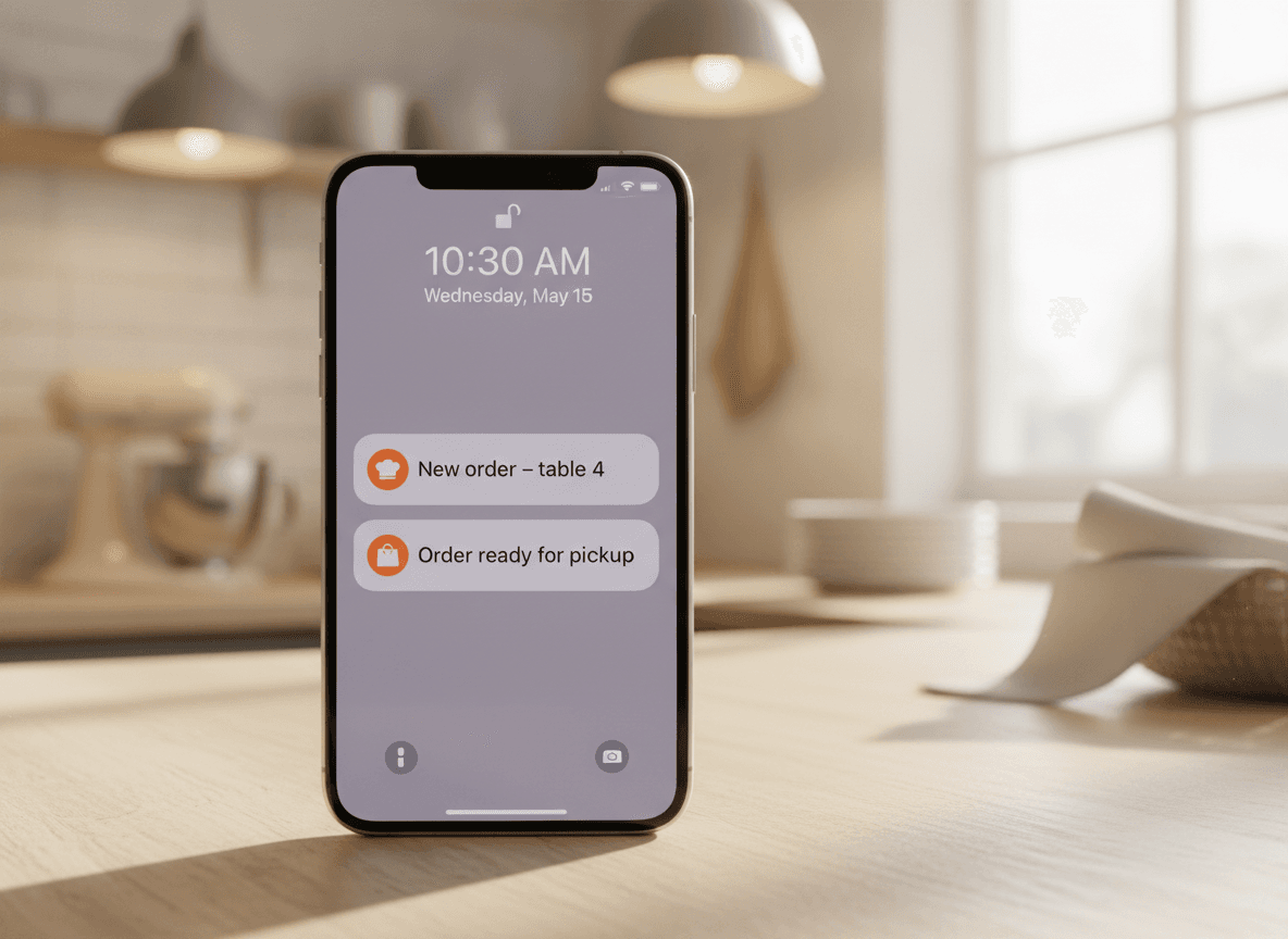 Schermata di blocco iPhone con due notifiche push QwikEat per nuovi ordini.